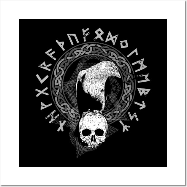 Retro Raven Skull Nordic Scandinavian Viking Wall Art by shirtsyoulike